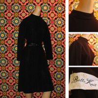 1960's Black polyester turtleneck mod dress