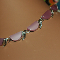 Choker With Half Circular Pink Beads And Silver Leaves