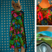Adorable 1960's colorful, sleevless summer tent dress with turtleneck