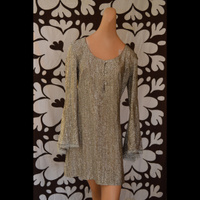 Silver dress with trumpet sleeves