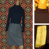 1960's Dark blue/white polyester knit turtleneck mod dress