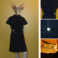 60's dark navy mod dress with white contrasting stitching