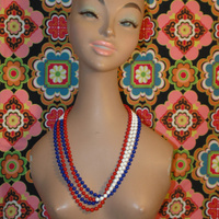 Very Long And Equally Lovely Red, Blue & White Necklace