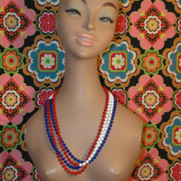 Very Long And Equally Lovely Red, Blue & White Necklace
