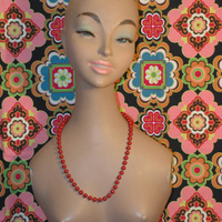 Red Plastic Bead Necklace Medium Length