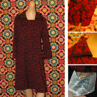 1960's red and black polyester/wool dress with collar