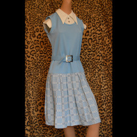 Light blue and white polyester dress with jacket