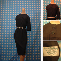 Black late 1950's dress with chunky buttons