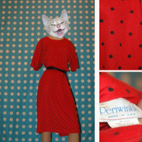 1980's polka dot dress, black on red